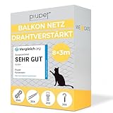 PiuPet® Katzennetz Drahtverstärkt I 8x3m I schwarz I Befestigungsset inklusive I Katzennetz für Balkon | Katzengitter Fenster | Katzen Fensterschutz