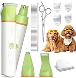 Unibono Leise Hundeschermaschine Katzenrasierer Komplett-Set, Wiederaufladbar Hund Katze Schermaschine wit 4 Multifunktions-Schneidköpfen für Pfoten, Augen, Ohren, Gesicht, Körper, IPX7 Wasserdicht