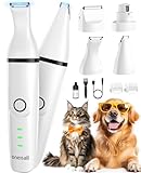 oneisall 4in1 Leise Schermaschine Hund Katze, Wiederaufladbar Hundeschermaschine&Pfotentrimmer&Krallenschleifer mit 4 Multifunktions-Schneidköpfen für Körper, Pfoten, Augen, Ohren, Gesicht (Weiß)
